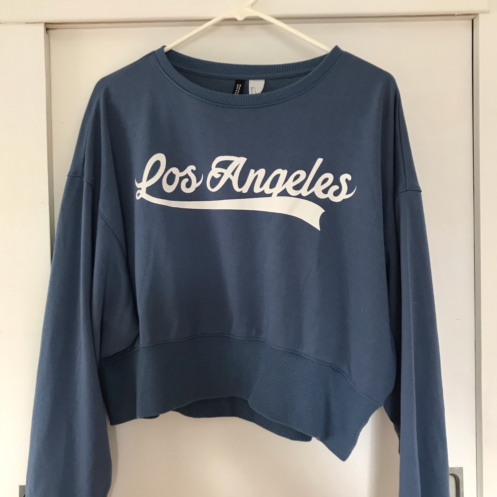 H&M Blue Los Angeles Cropped Crewneck